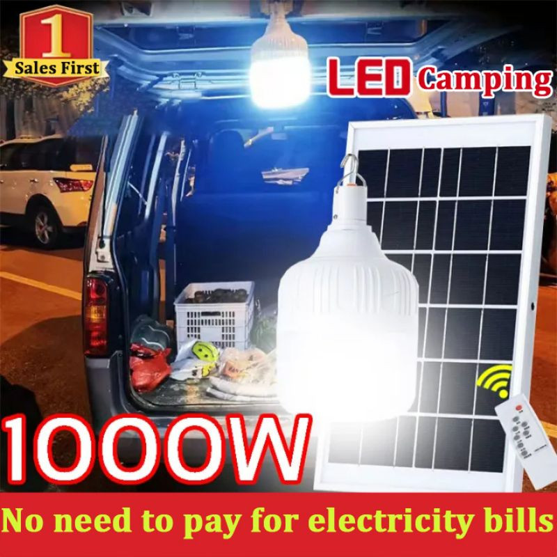 LED Solar Light Bulb 1000W USB/Solar Panel Charge Outdoor Lamp With ...
