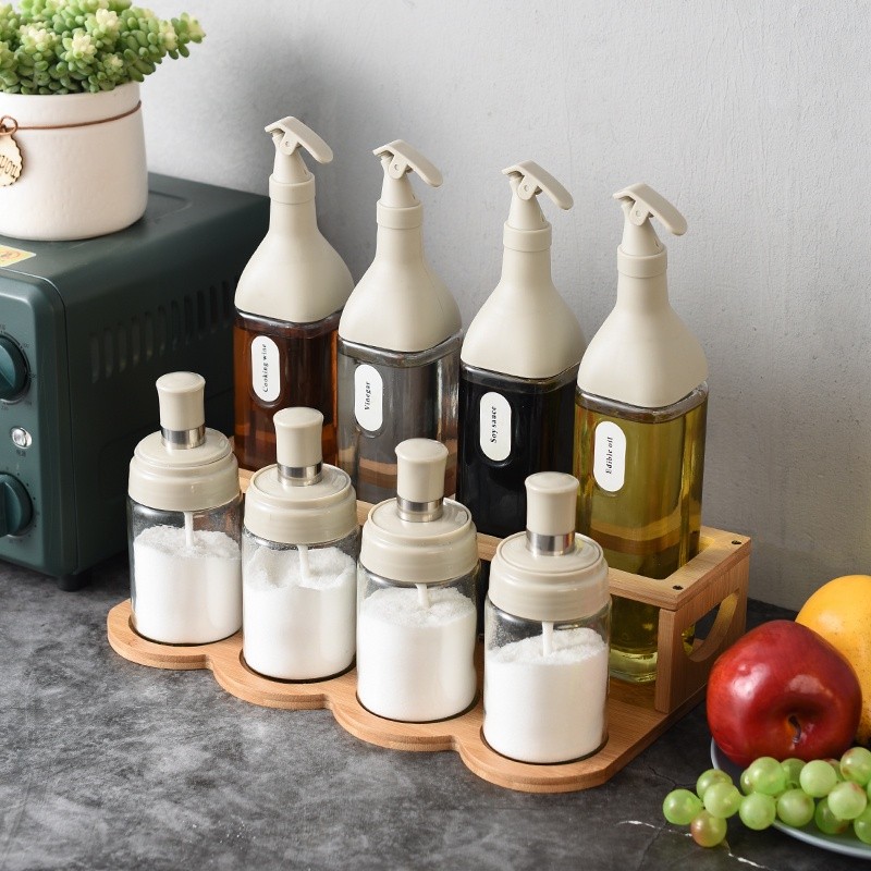 1Set 8pcs with Rack A Set Glass Oil Pot Leak-Proof Seasoning Oil Bottle ...