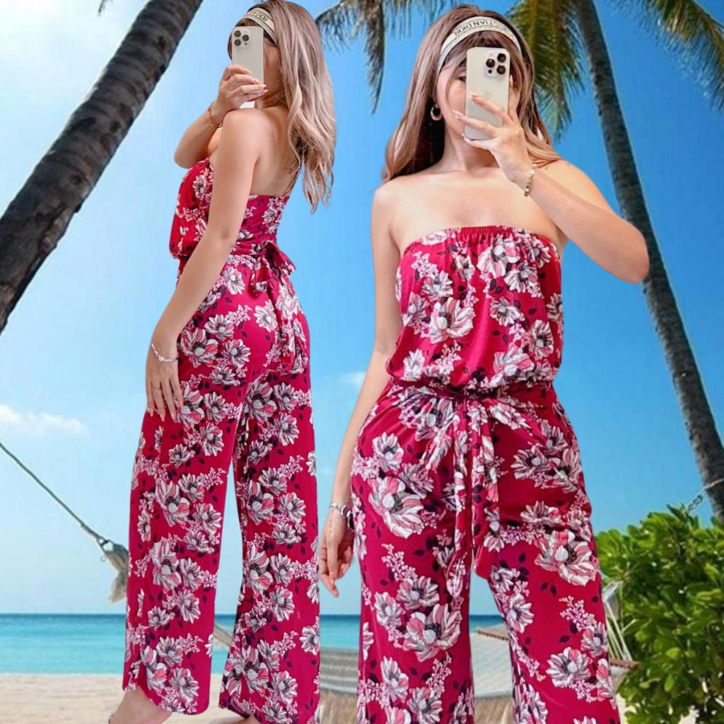 Tube Floral Jumpsuits Loose Wide Leg Summer Tube Casual Ladies Rompers ...