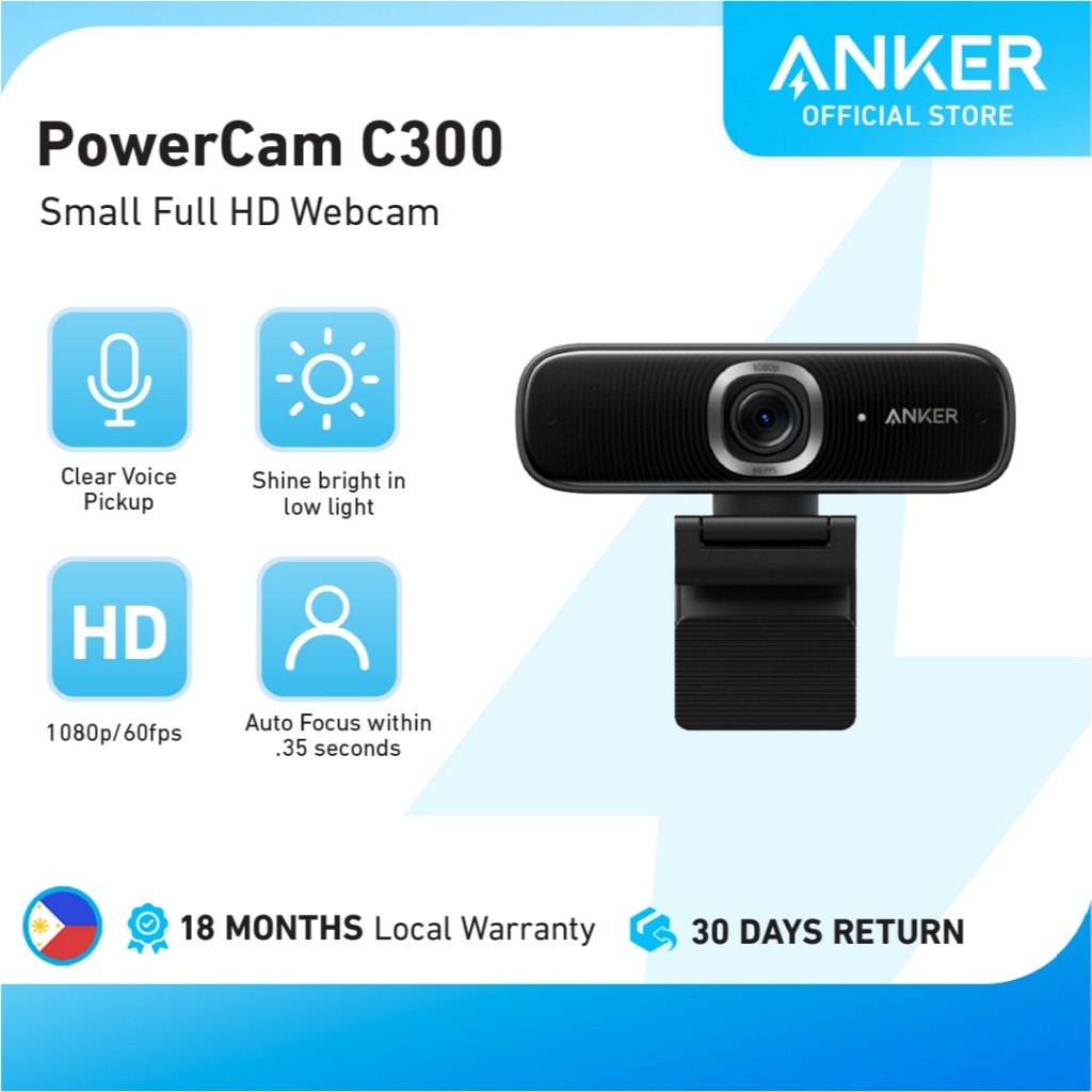 Anker PowerCam C300 Smart Full HD Webcam, 1080p 60 FPS, Noise ...