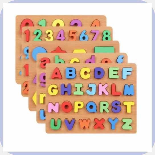 Educational Baby Learning Toys Wooden Alphabet ABC Numbers Puzzle Board ...