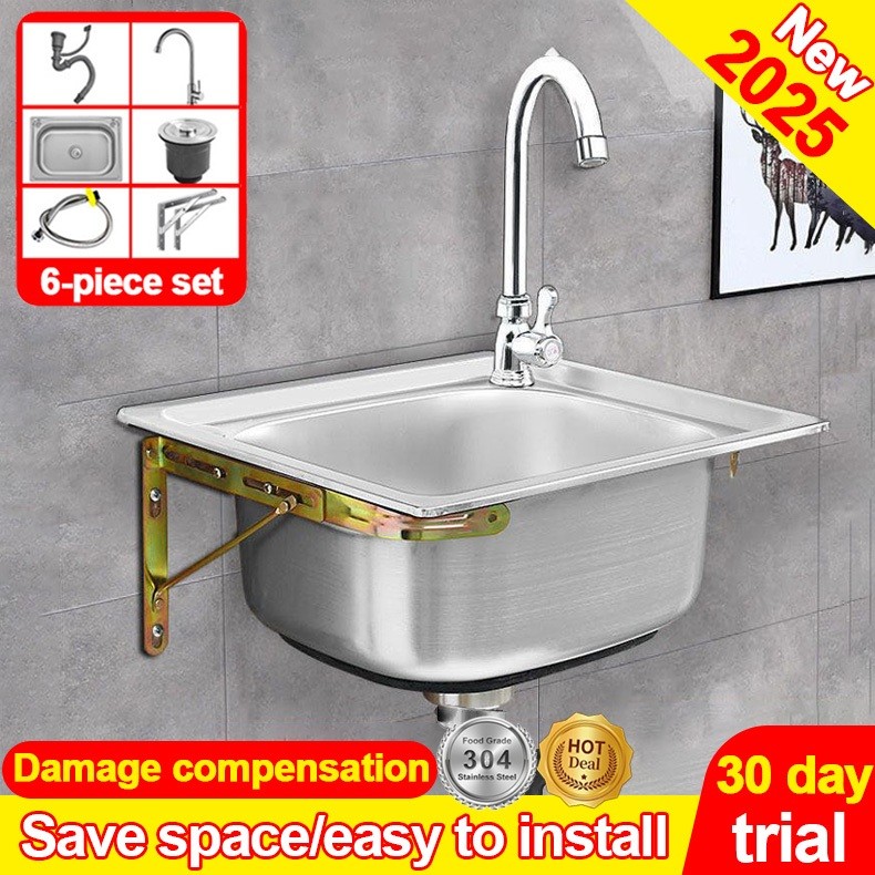 304 Stainless Steel kitchen sink lababo complete set wall mount sink ...