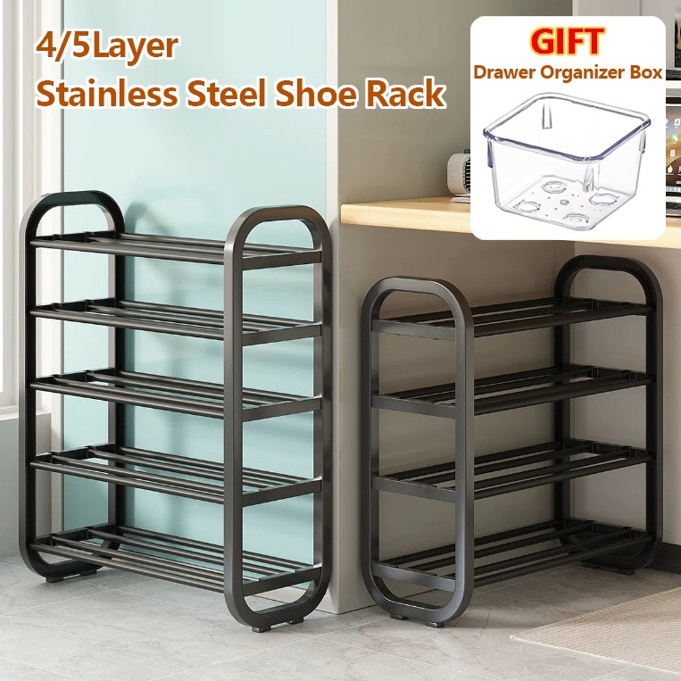 4/5Layer Shoe Rack Organizer Stainless Steel Shoe Rack Black Shoe ...