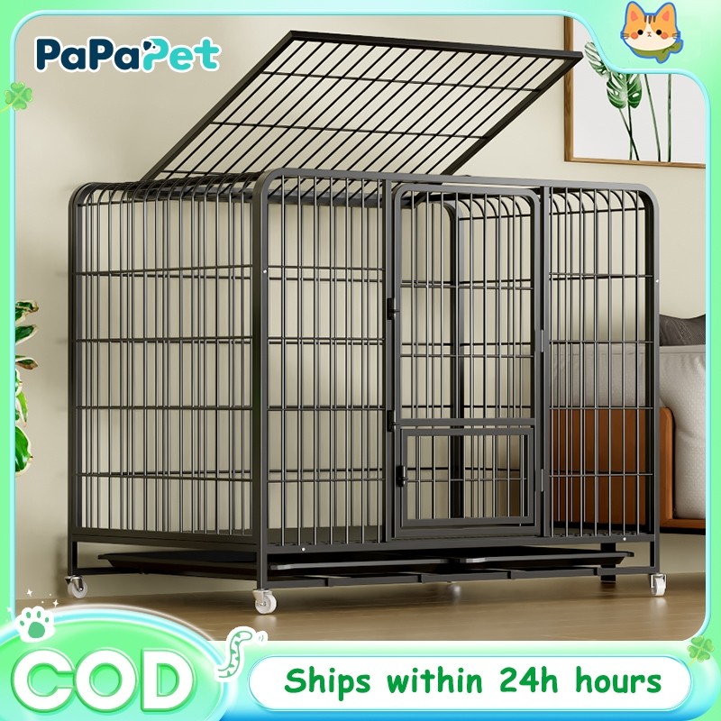 Dog Cage Heavy Duty with Poop Tray Metal Free Space Pet Cage Animals ...