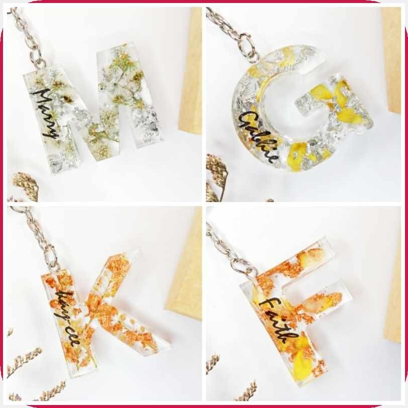Personalized Letter Keychain/ Rosegold and Silver Flakes design ...