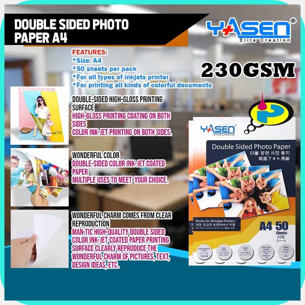 Yasen&CT@Glossy!p,S+A+T+Photo!RT,Paper!QU,Double!ML,sided A4 230gsm ...