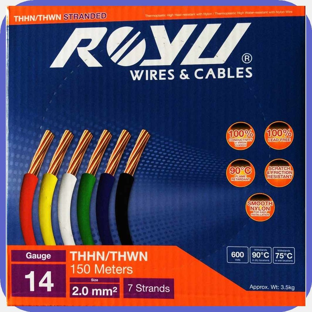 Royu THHN THWN Stranded Electrical 150m Wire Gauge AWG #14 2.0mm #12 3 ...