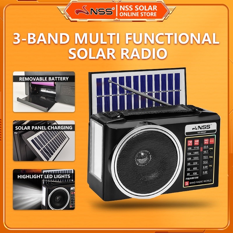 NSS Solar bluetooth radio AM/FM/SW 3-band radio with USB/TF music ...