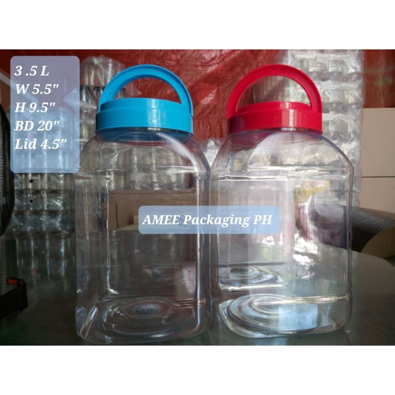 (Per piece)3.5 Liters SQUARE Plastic Jar || Betta || Storage Jar. w ...