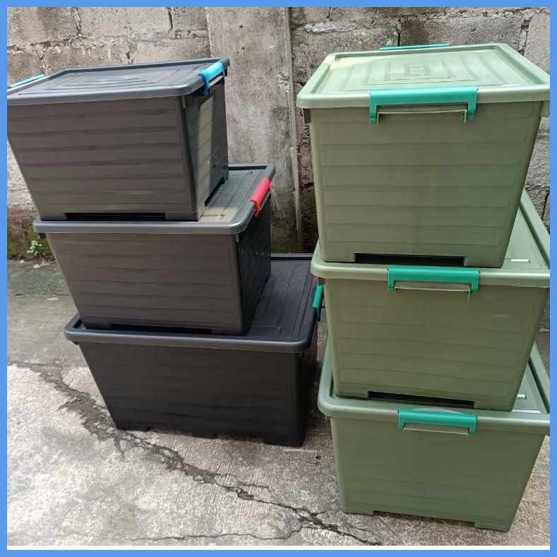 90 LITERS (#057) HEAVY DUTY STORAGE BOX WITH WHEELS AND LID COVER ...