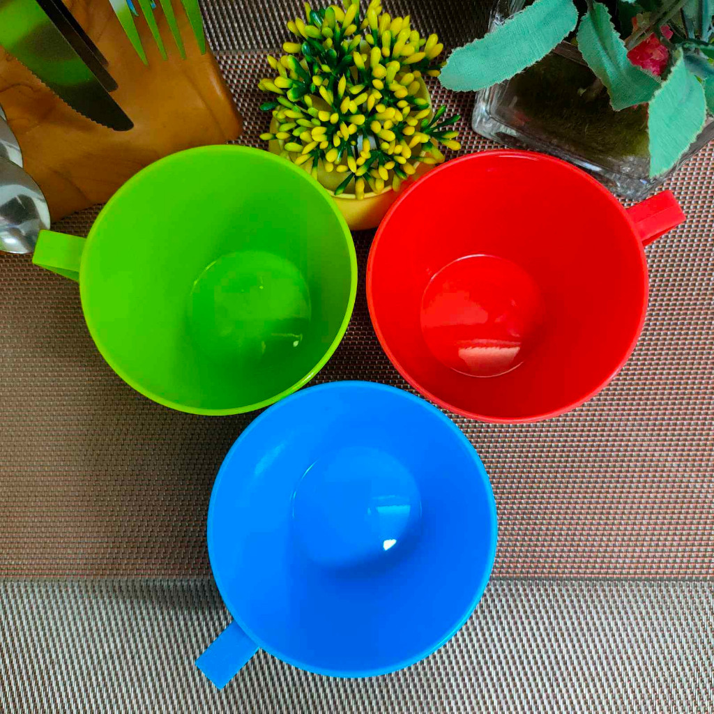 PLASTIC RICE CUP DRINKING MUGS TWO TONE COLOR PLASTIC CUP REUSABLE ...