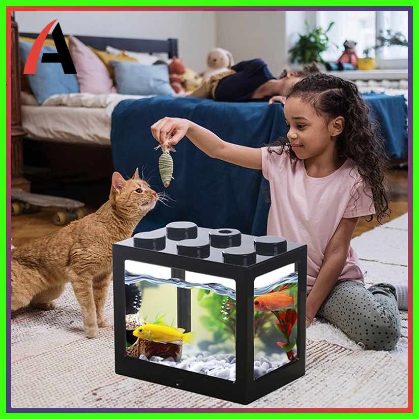 Small^Q$tabletop^B$fish^l$tank^G$Mini^k$aquarium^R$with_O%led_j%lights ...