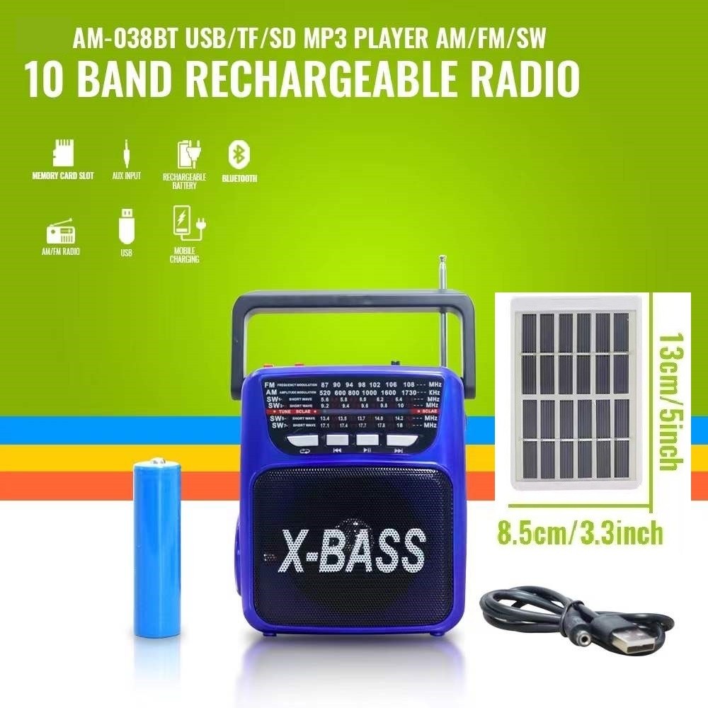 COD KUKU AM-038BT Solar Rechargeable AM/FM Radio with USB/SD/TF MP3 ...
