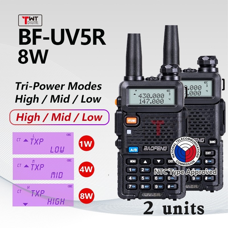 Walkie Talkie BAOFENG UV-5R 5W Dual Band VHF/UHF – 128 Canali, Batteria 2800 MAh E Torcia