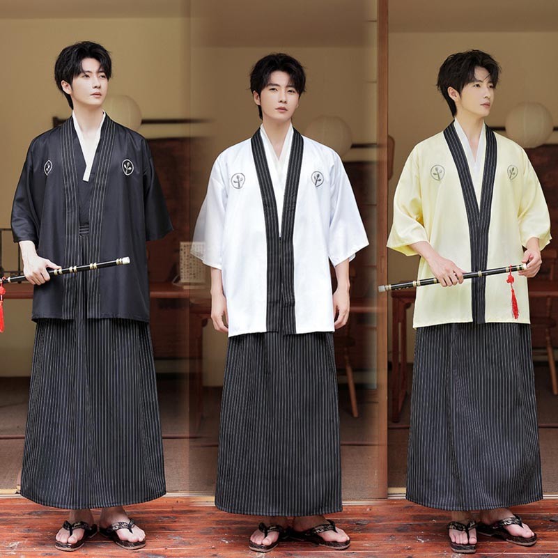 Mens Japanese Traditional Samurai Men Kimono Warrior Robe Costume Male ...
