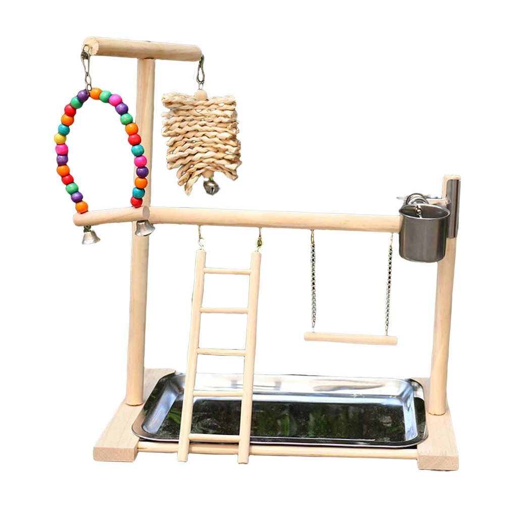 [PHr922] Parrot Playstand Bird Playground Gym Playpen Wood Perch Ladder ... - Large Parrot Playstand With Hanging Toys