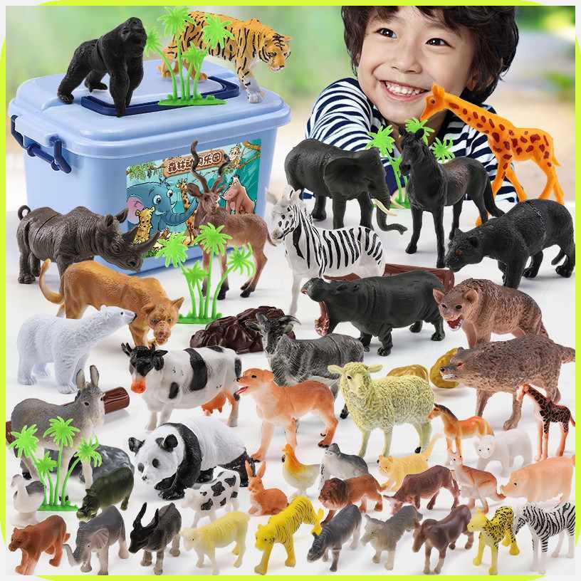 Children's simulated forest zoo model tiger elephant rhinoceros animal ...