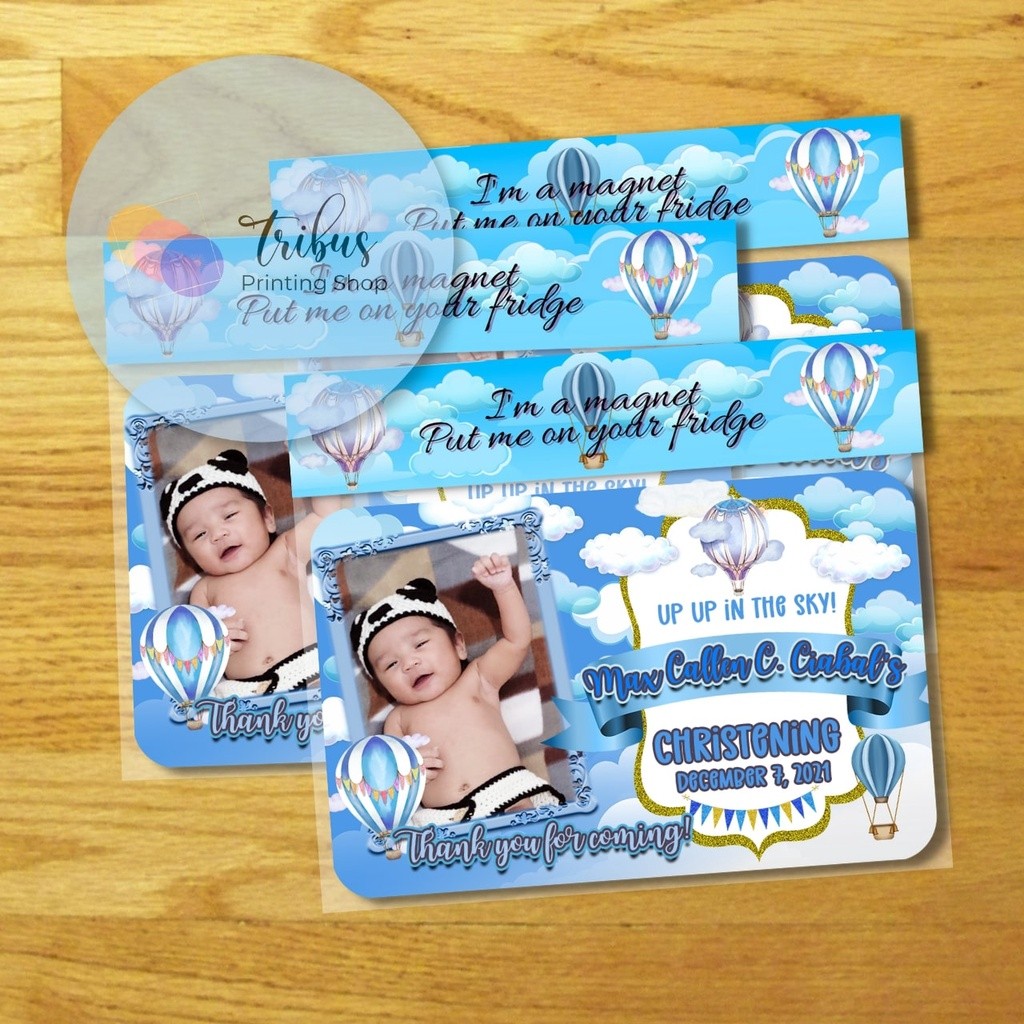 Christening Blue Hot Air Balloon Ref Magnet Souvenir for Boys (Glittery ...