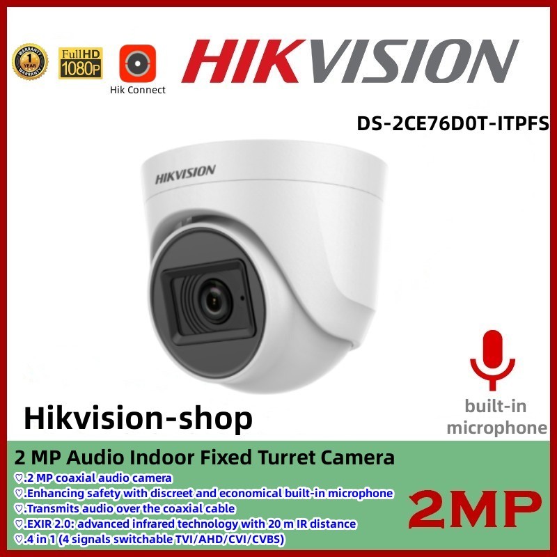 Hikvision CCTV Camera Built-in mic 2MP HD Smart IR High quality Turret ...