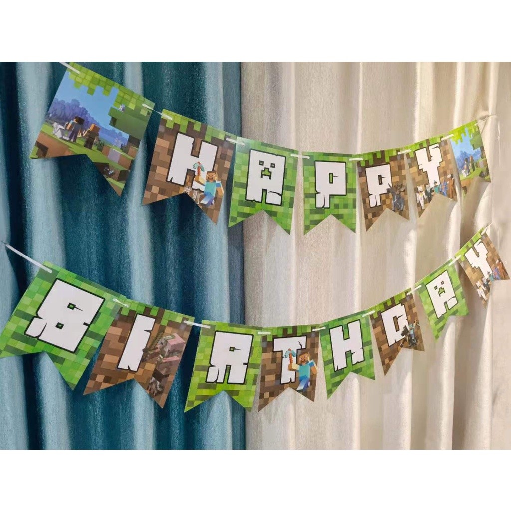 Games Minecraft Pixels game happy birthday cardboard banner set with ...