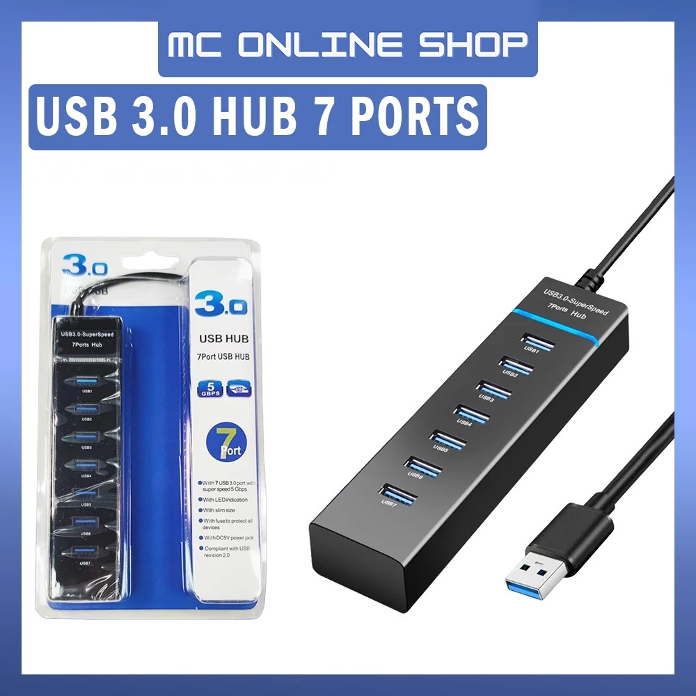 7-port USB 3.0 Hub High Speed Adapter Splitter 30cm Cord Expansion For ...