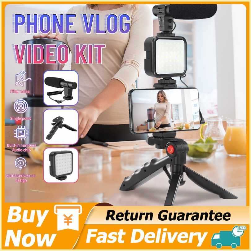 Vlog Video Kit with Table Tripod Phone Holder with Cold Shoe Microphone ...