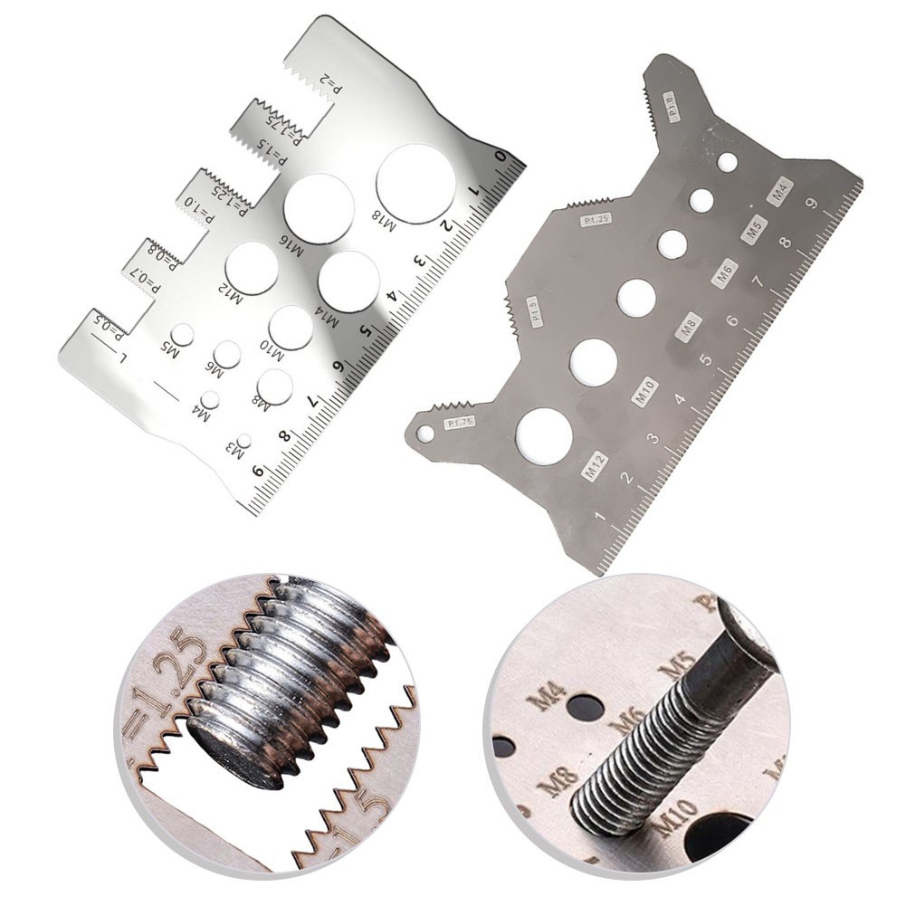 2PCS Screw Thread Pitch Gauge Ruler Measuring Bolt Nut Metric Stainless ...