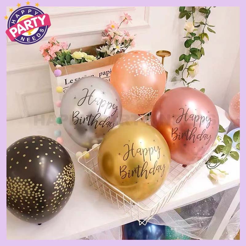 10/20/50 PCS 12 Inches Chrome Latex Balloons Printed Happy Birthday ...