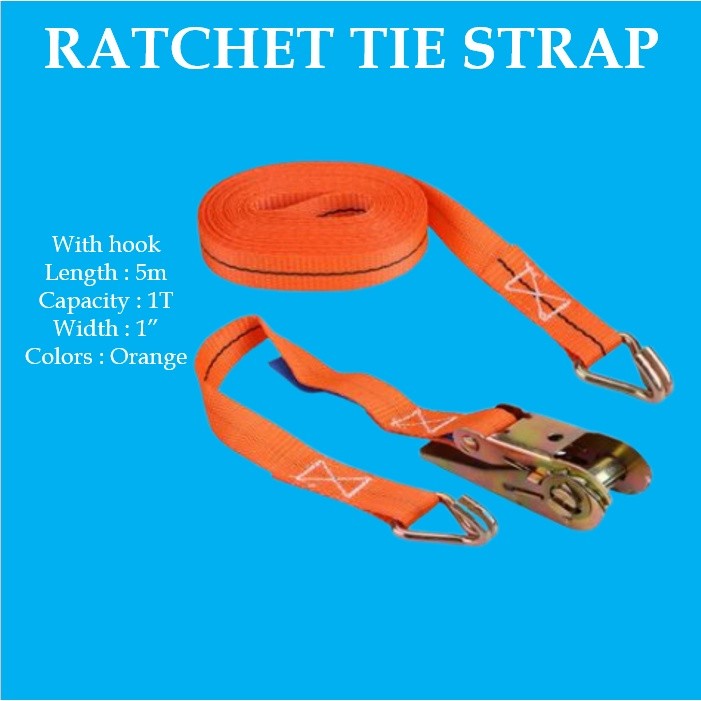 Buckle Tie-Down Cargo Strap 1T 5M W Hook Heavy Duty Ratchet Tie down ...