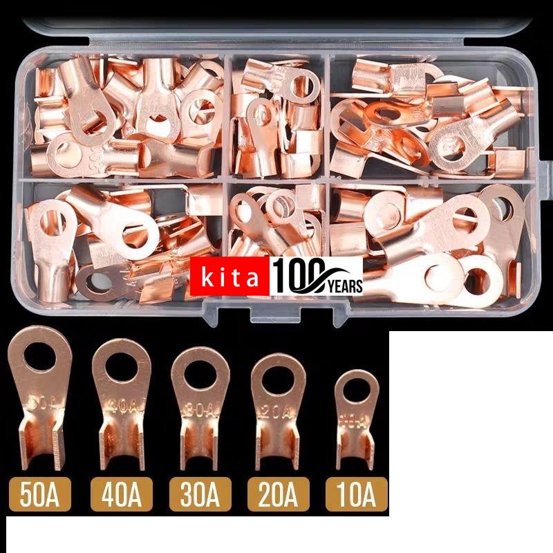 (Pack of 70) Open Barrel Copper Ring Lug Terminals Wire Crimp Connector ...