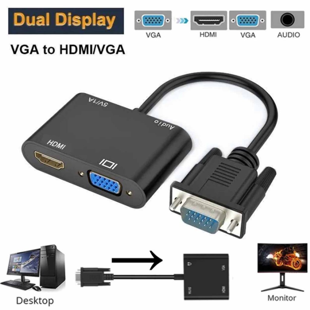 VGA to HDMI VGA Splitter with 3.5mm Audio Converter Support Dual ...