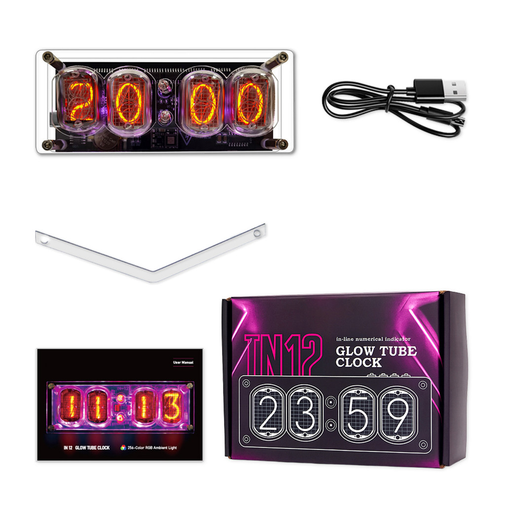 tosaph Nixie Tube Clock IN12 4 Digits with Power Failure Memory 10 RGB ...