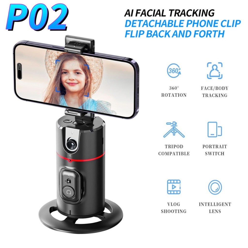 P02 Auto Face Tracking Tripod Required 360° Rotation Body Phone Camera ...