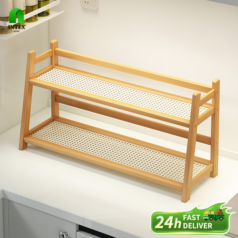 INTEX Table Storage Rack Wooden Double-Layer Table Shelf Bedroom Living ...