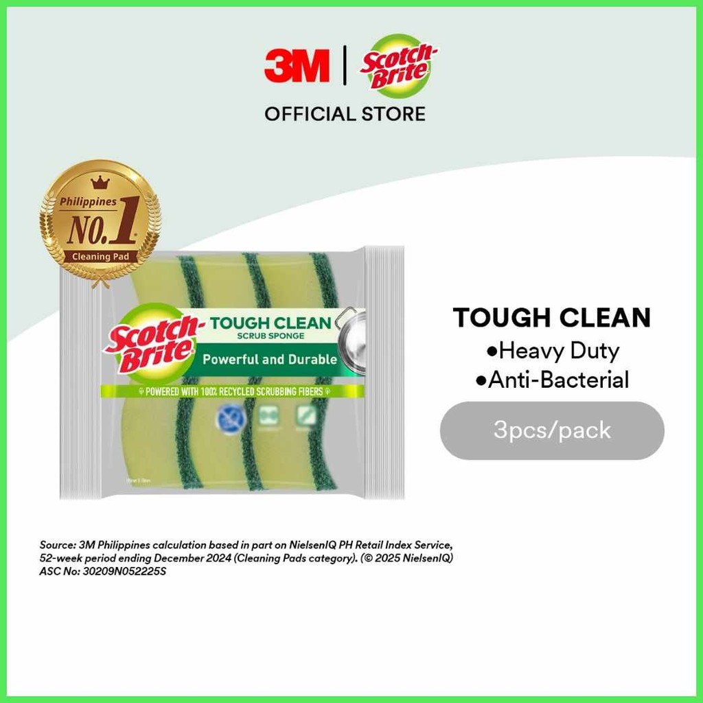 3M-zScotch-Brite:vU{Tought-CleanH-AntibacterialY-ScrubL-Spongesg-3pcs ...