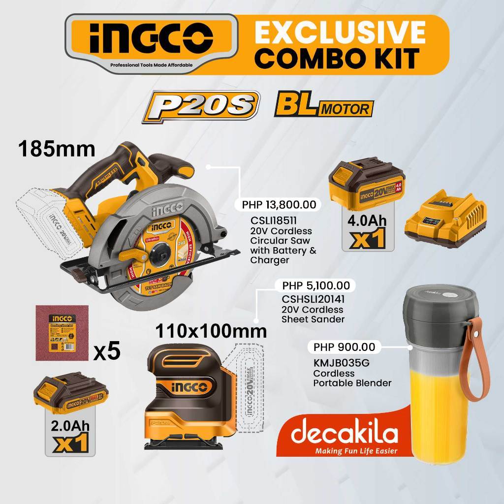 INGCO 20V Cordless Circular Saw Brushless & Sheet Sander With FREE ...