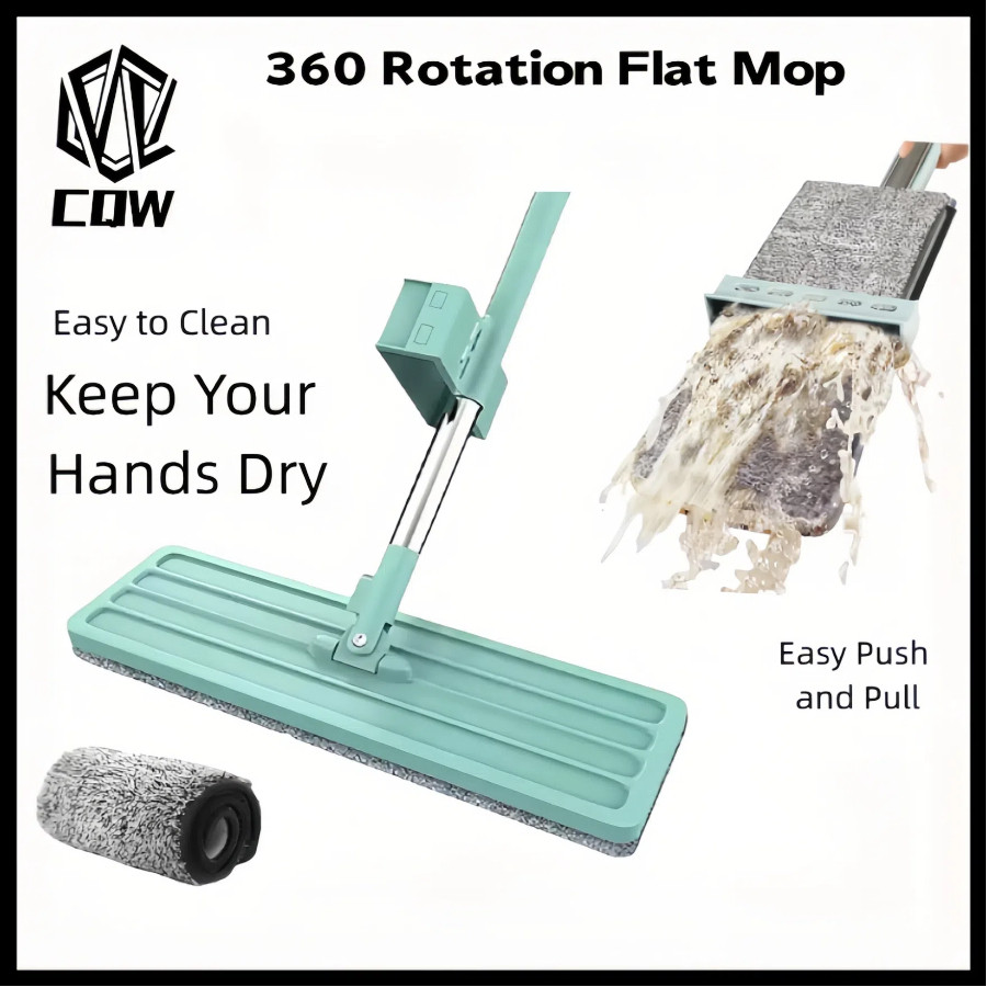 CQW 360 Rotation Flat Mop Floor Cleaning Microfiber Squeeze Mop Floor ...