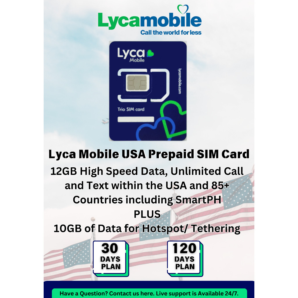 USA Travel SIM Card LYCA (Including Hawaii and Puerto Rico) 12GB of ...
