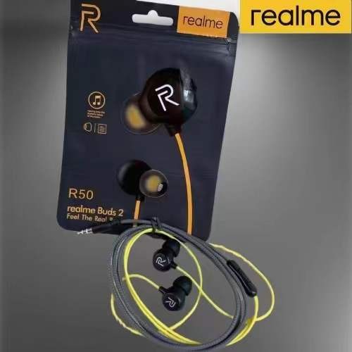 Realme R50 Earphone Double Speaker 3.5MM Dual Drive Stereo Earbuds Mic ...