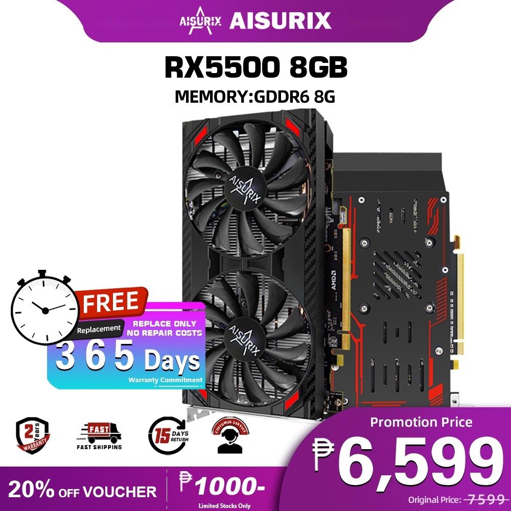 AISURIX Graphics Card AMD RX 5500XT 8G GDDR6 128Bit Video Card GPU For ...
