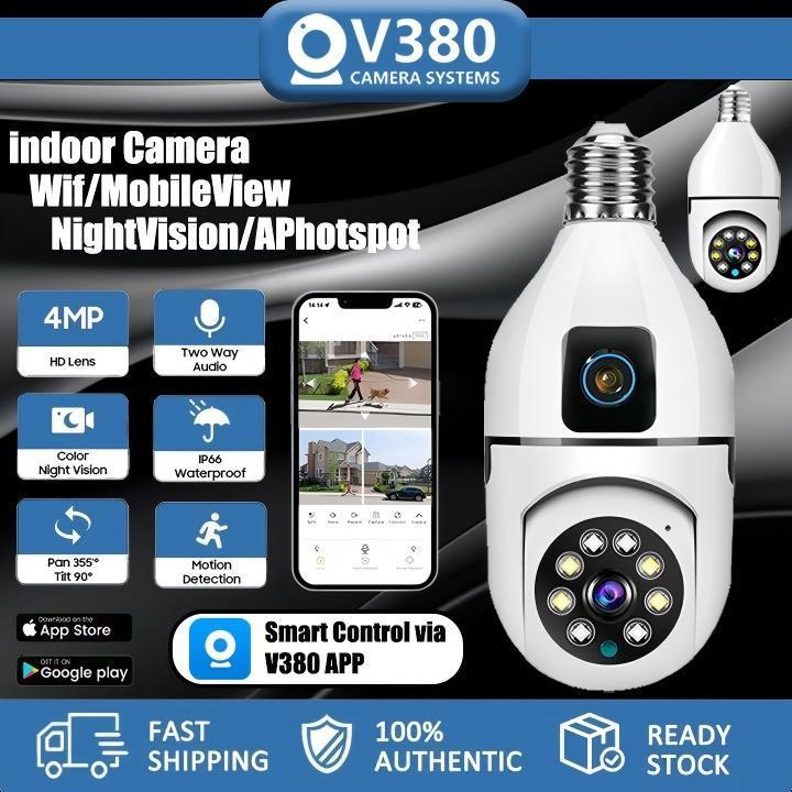 V380 Pro CCTV Bulb Camera WiFi Connect To Cellphone 2-Way Audio 360 ...
