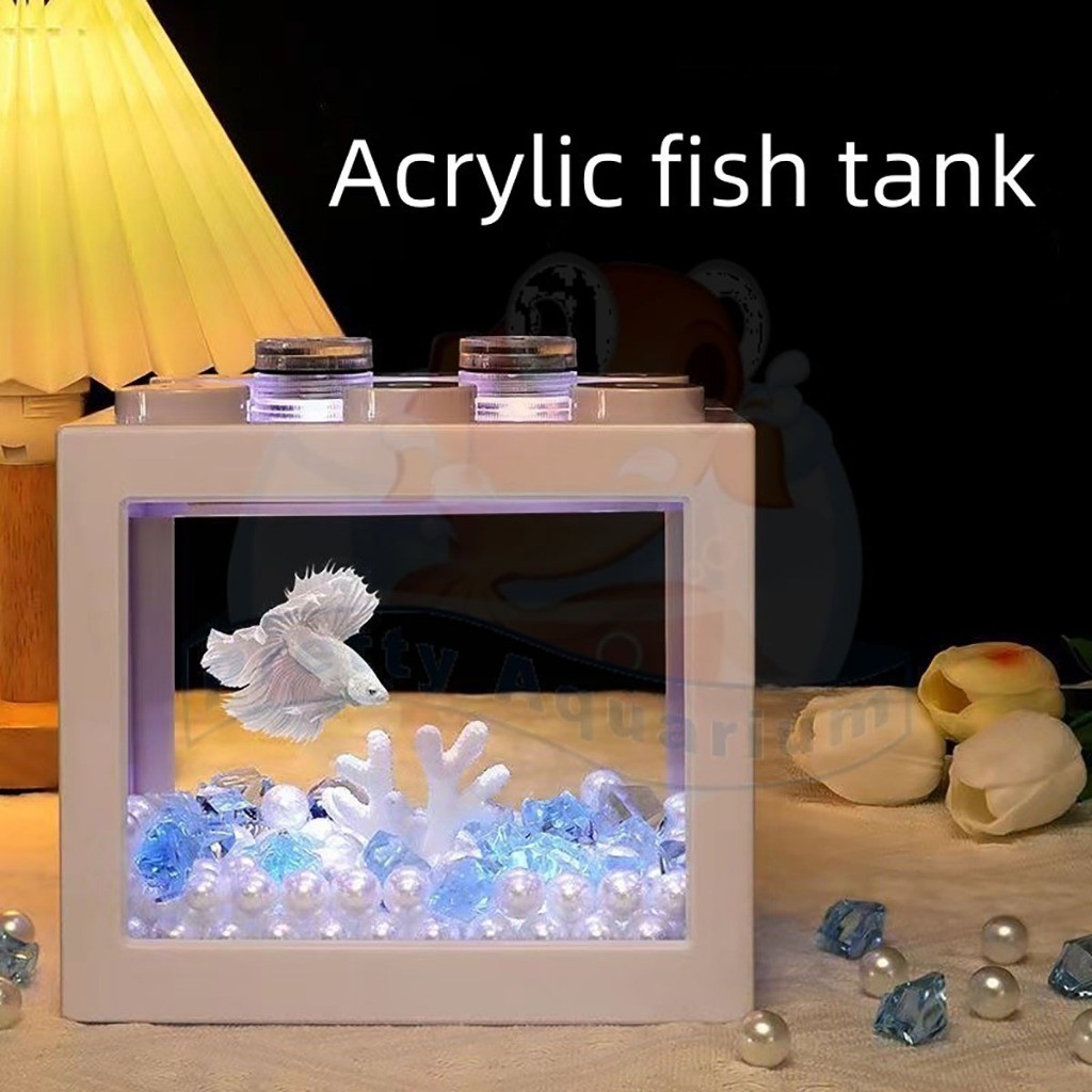 Mini,c^Aquarium@w]Betta Fish Fighting Cylinder Building Block Fish Tank ...