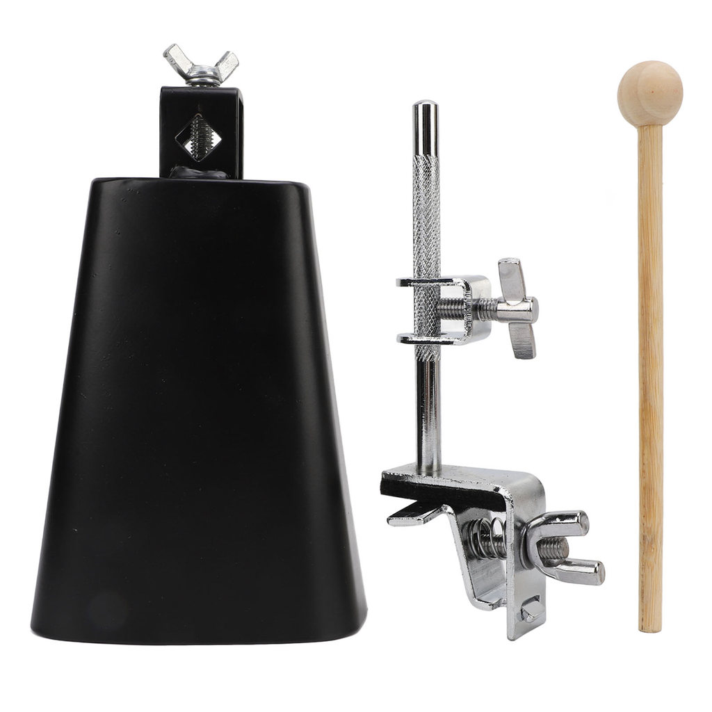 7 Inch Cowbell with Stick and Clamp Adjustable Standard Mount Metal Cow ...