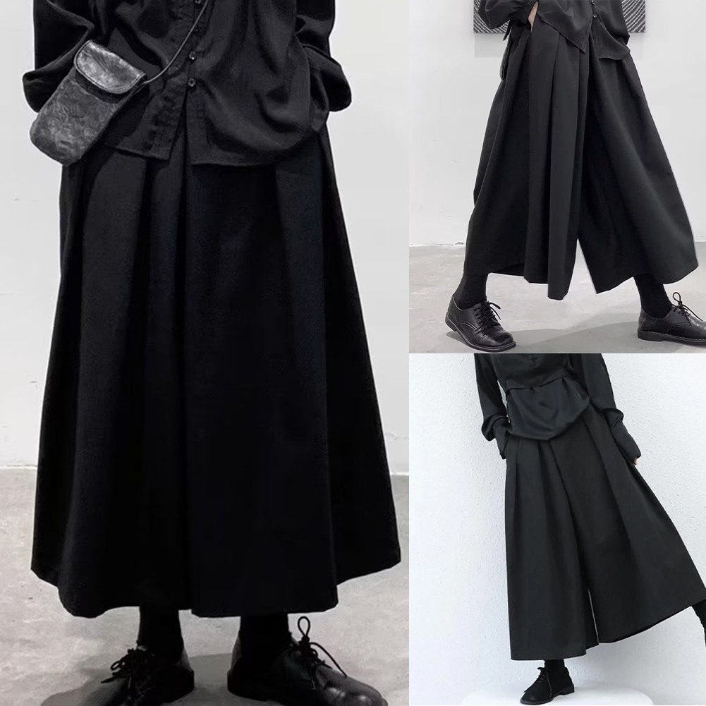 NSRE Mens Gothic Dark Style Loose Cropped Hakama Wide Leg Design Sense ...