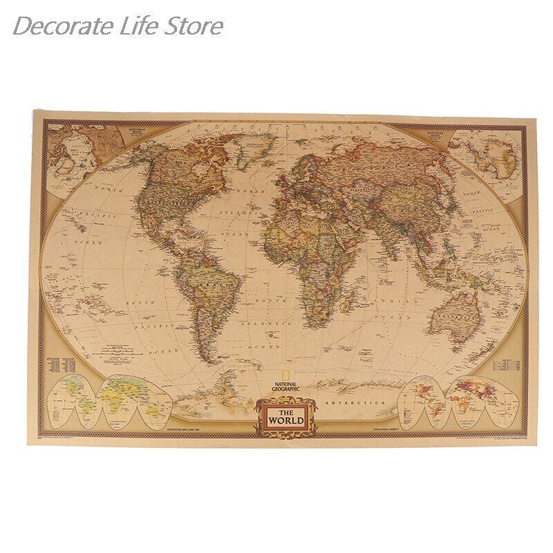 1pc Large Vintage World Map Detailed Antique Poster Wall Chart Retro ...