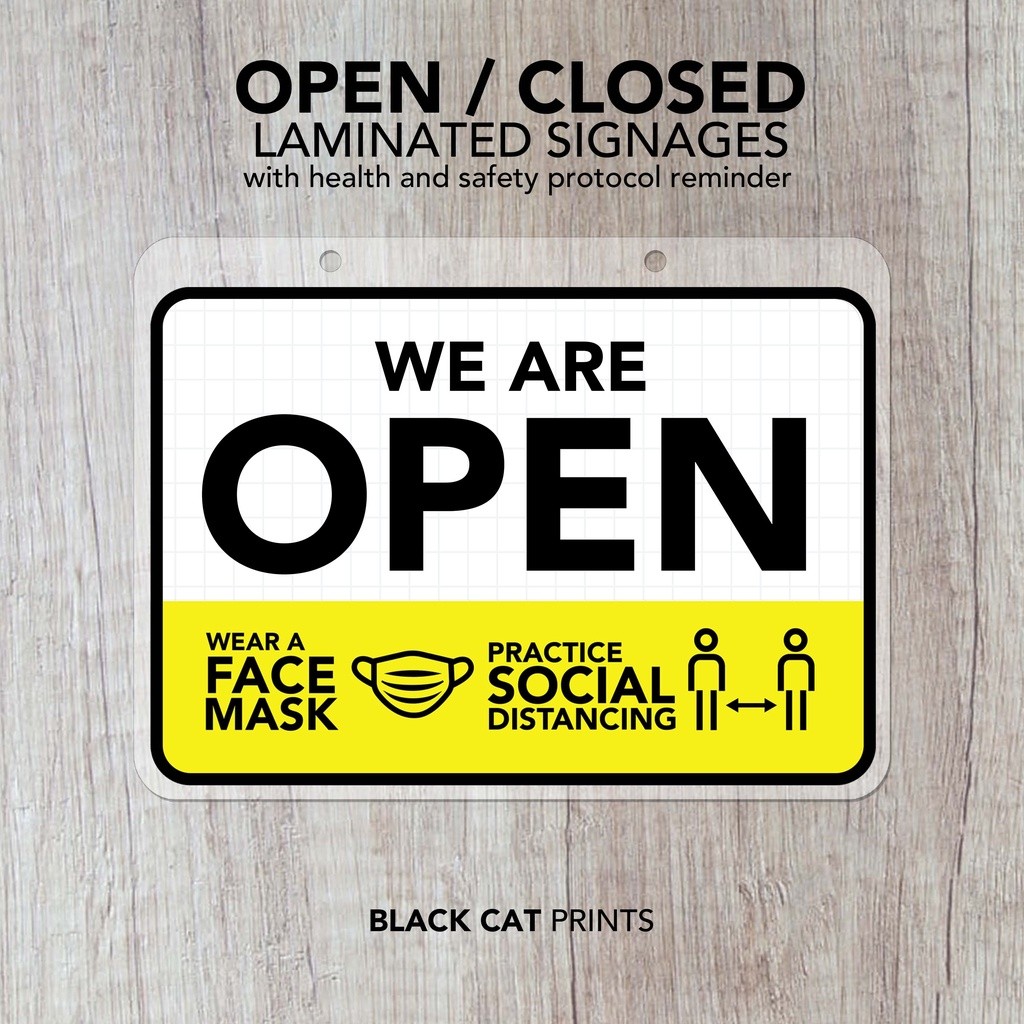 We#b=Are'g:Open with Health and Safety Protocol Reminder Sign ...