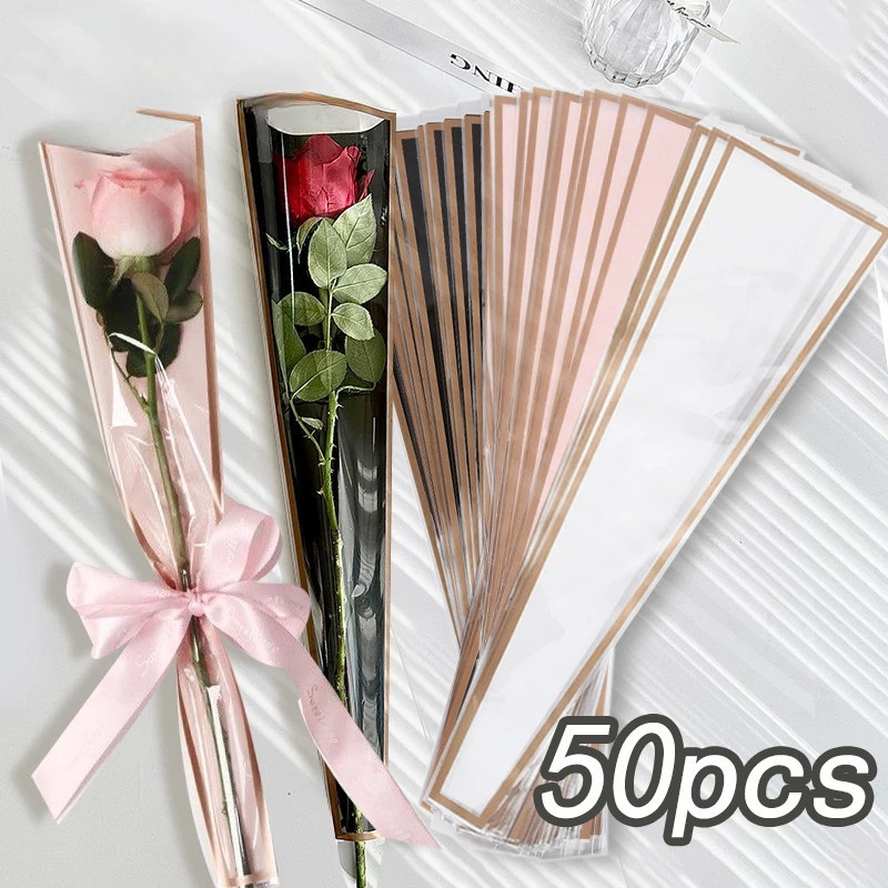 50pcs?h*Single*gH Rose Packaging Bag Transparent Waterproof Flower ...
