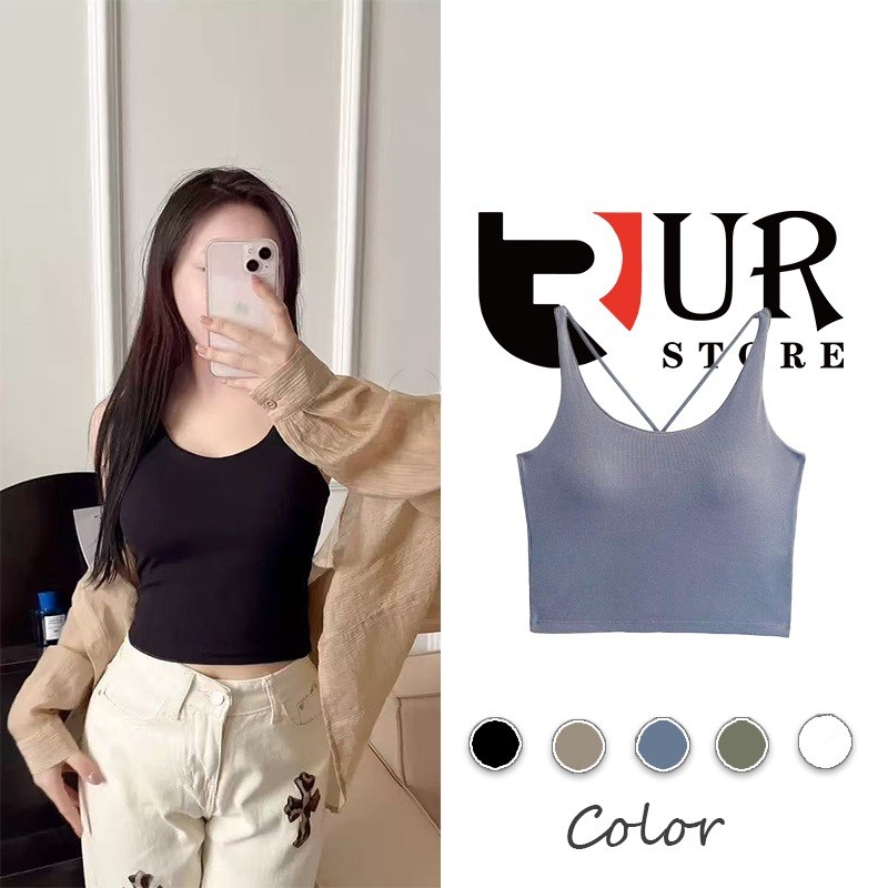 Seamlessj?Cross:i;Back Camisole Crop Top Thin Strap Spaghetti Top Inner ...