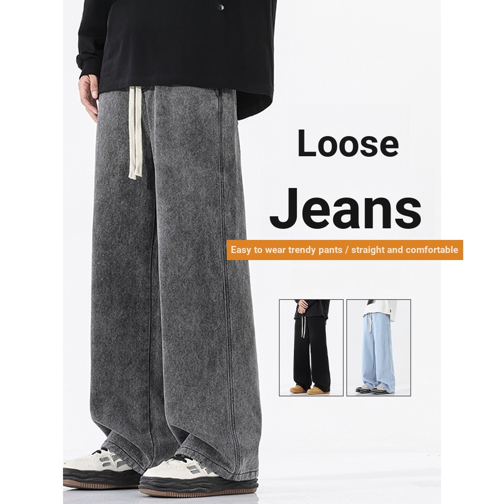 American Retro Jeans Men Autumn Loose Straight Men's Pants Street Wear ...