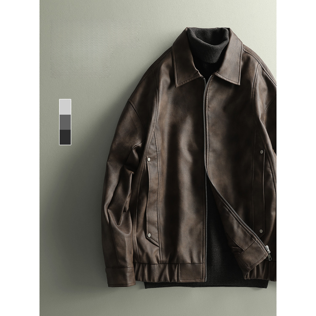 LUUD American High Street Smudge Design Leather Jacket Jacket Men's ...
